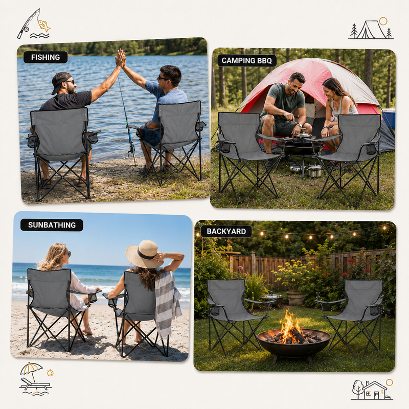 2 Pack Folding Camping Chairs with Cup Holders & Carry Bags - 8