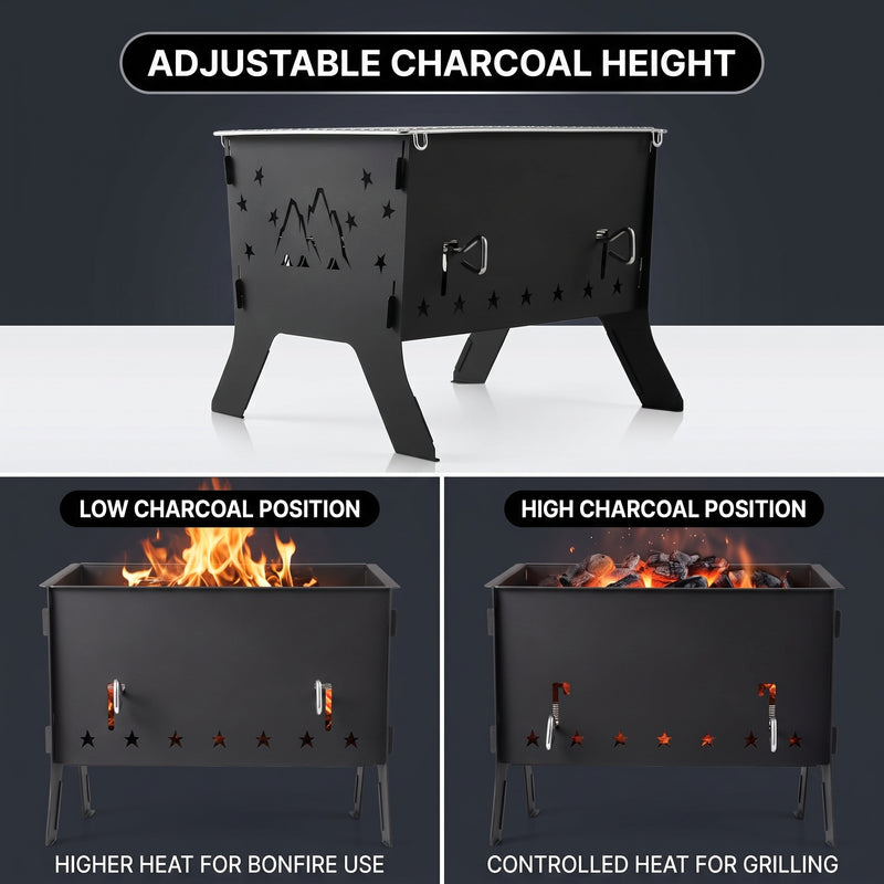 Portable Folding Charcoal Grill & Campfire Fire Pit - 8