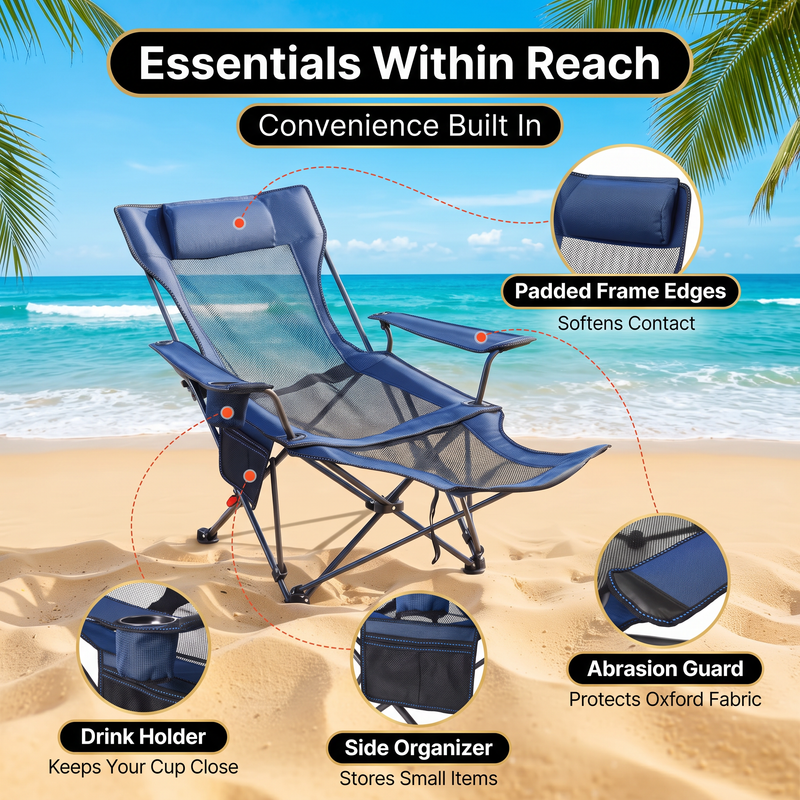 Premium Reclining Camping Chair with Footrest & Headrest – 4-Position Adjustable Recline - 8