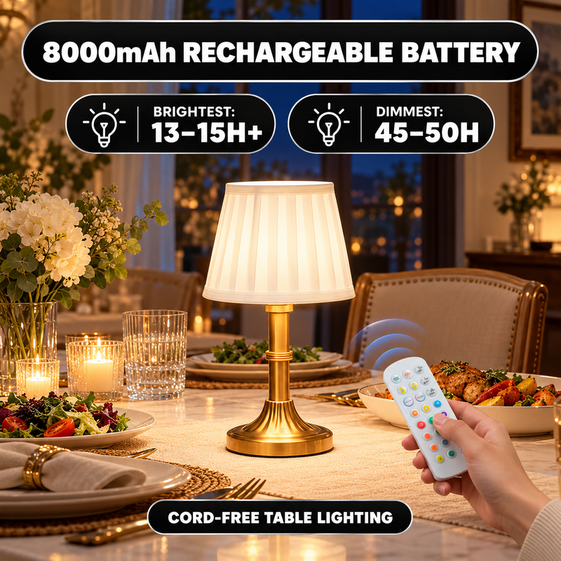 Cordless Table Lamp with Fabric Shade – Rechargeable, Dimmable LED - 8