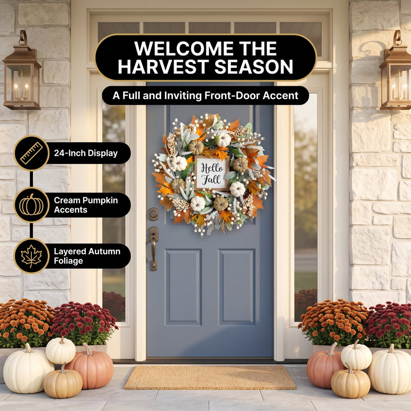 PUMPKIN WREATH FOR FRONT DOOR – FALL FARMHOUSE DÉCOR - 8
