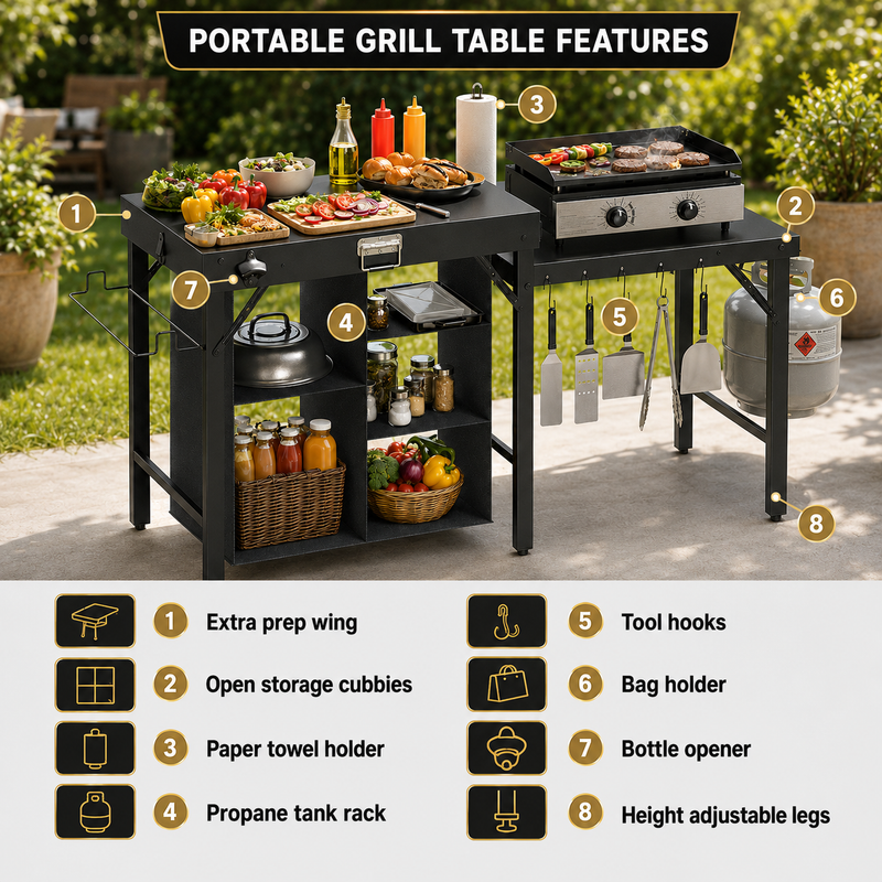 Camping Portable Cook Station/Kitchen Table, Folding Outdoor Cooking Table with Storage - 8