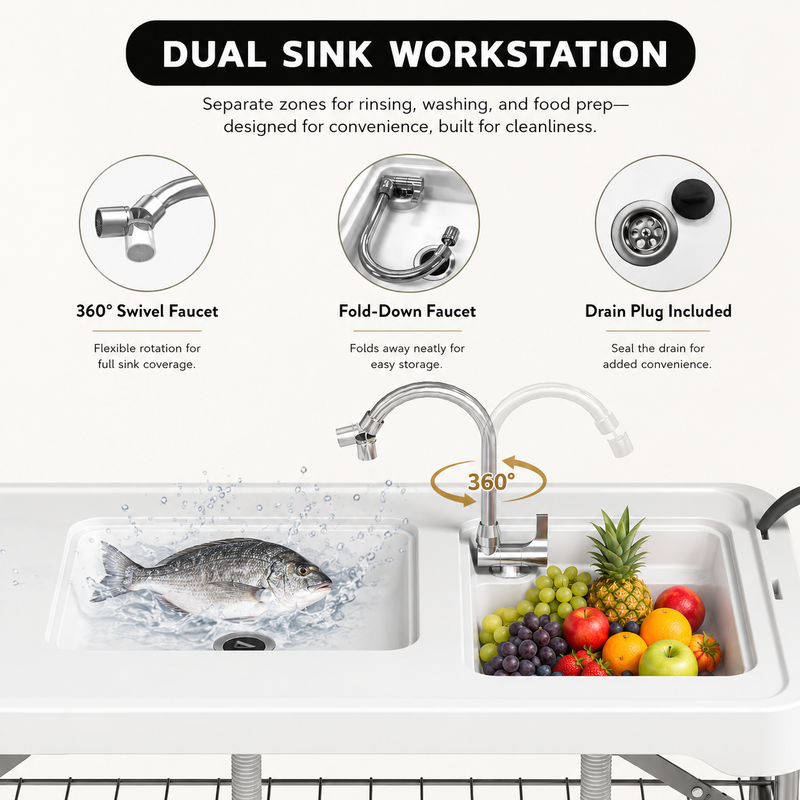 Folding Fish Cleaning Table with Sink & Sprayer Options - 8