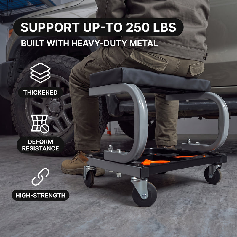 Rolling Mechanic Stool with Tool Tray - Creeper Seat with Wheels for Garage & Shop, Rolling Work Stool with Wheels for Mechanics, Auto Repair Workshop - 8