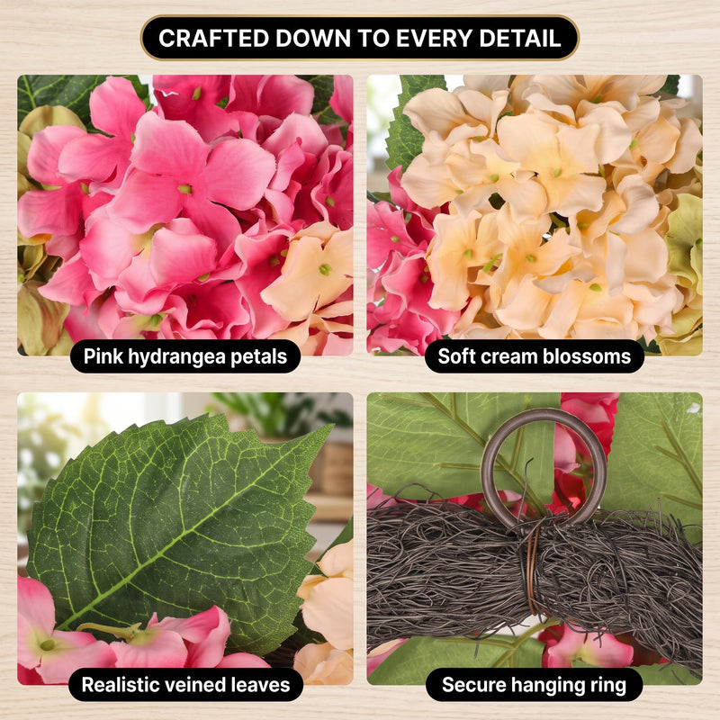 HYDRANGEA WREATH FOR FRONT DOOR – ARTIFICIAL FLORAL PORCH DÉCOR - 8