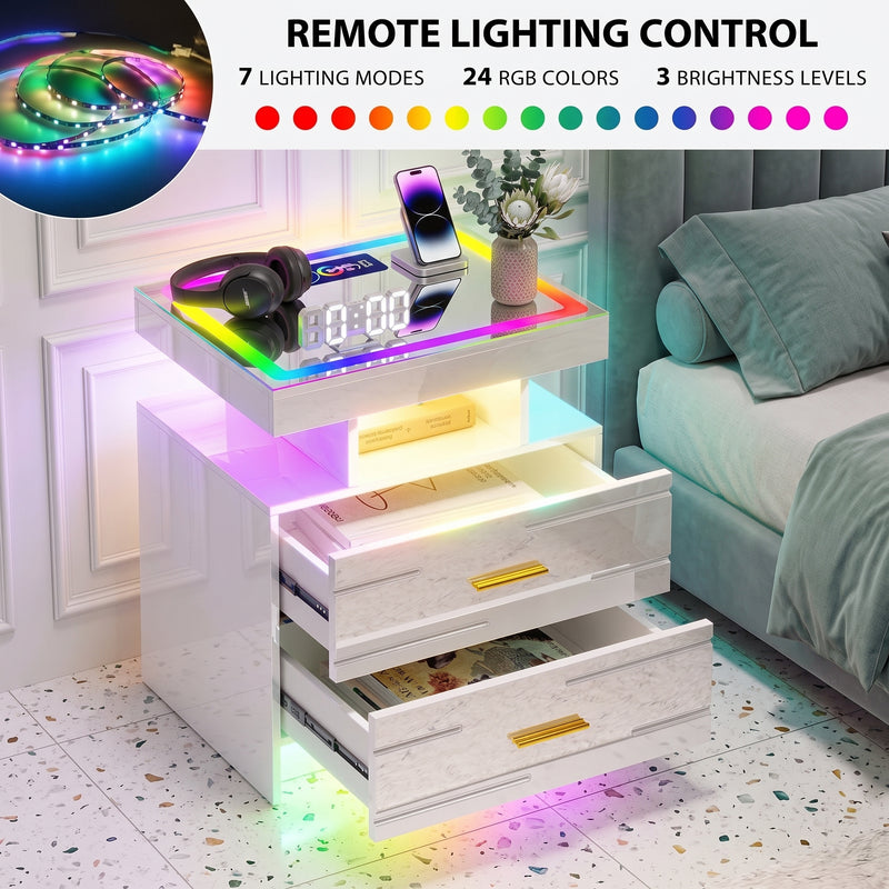 NIGHTSTAND WITH CHARGING STATION – LED, USB-C & DRAWERS - 8