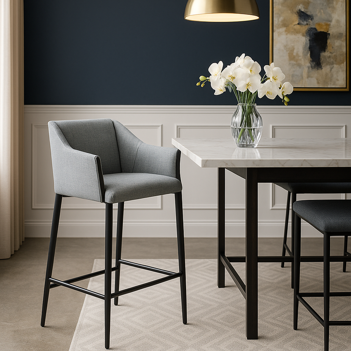 Andover Barstool - Contemporary Steel Frame Bar Stool with Poly Linen Upholstery for Modern Homes and Commercial Spaces