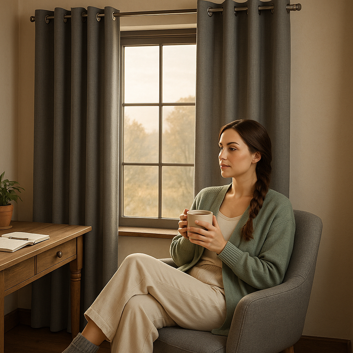 Printed Heathered Blackout Grommet Top Curtain Panel(Only 1 Pc Panel)