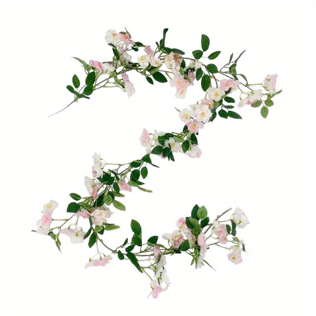 2 Pcs Artificial Cherry Blossom Flower Vine Hanging Cherry Blossom Flower Silk Garland Hanging Vines Faux Flowers For
