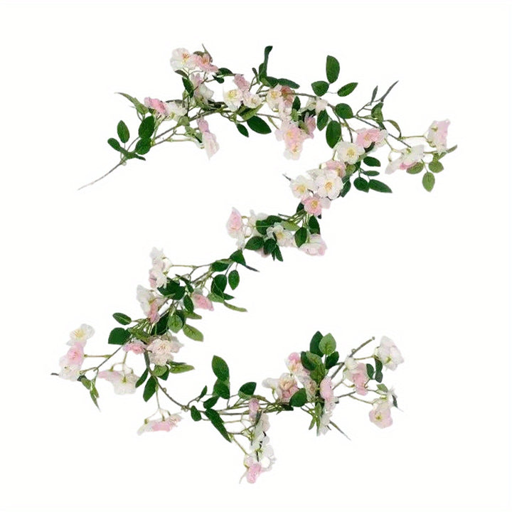 2 Pcs Artificial Cherry Blossom Flower Vine Hanging Cherry Blossom Flower Silk Garland Hanging Vines Faux Flowers For