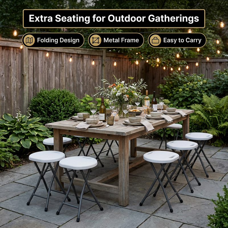 Folding Stool with Metal Frame – Indoor & Outdoor Seating - 8ghn