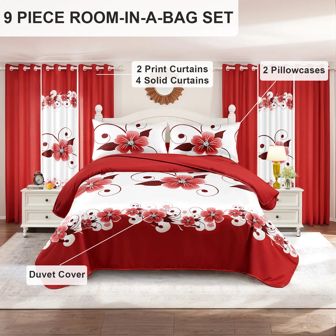 Cloud Nest 9-Piece Microfiber Bedding & Curtain Set – Zipper Sheet, All-Season Vibes