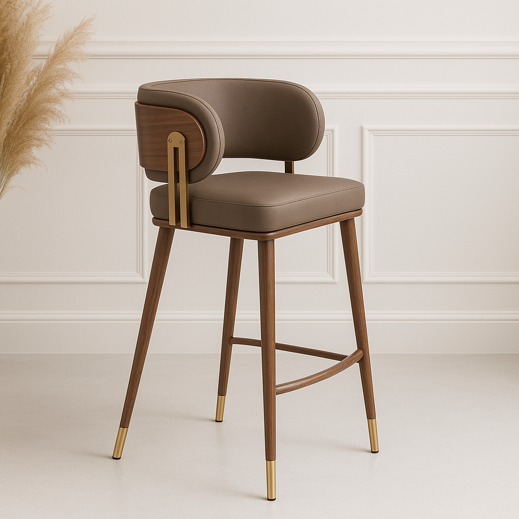 Premium Brew Barstool Collection - Brown & Walnut 2-Piece Set with 100% Polyurethane Upholstery