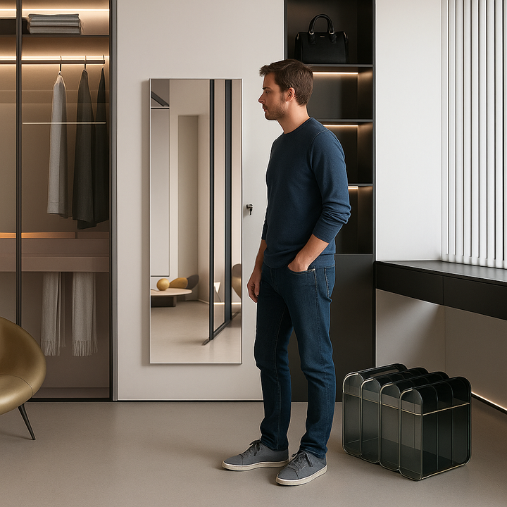 Premium Frameless Mirror Jewelry Armoire: Secure Space-Saving Storage with Dual Mounting Options