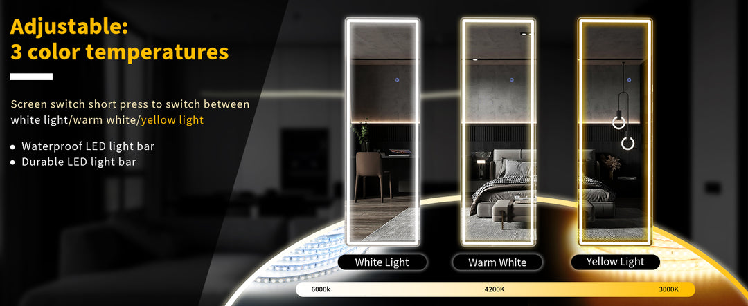 60"x16" Full Length Mirror with Lights,LED Mirror Full Length,Lighted Floor Mirror with Stand,Full Body Mirror with Dimming & 3