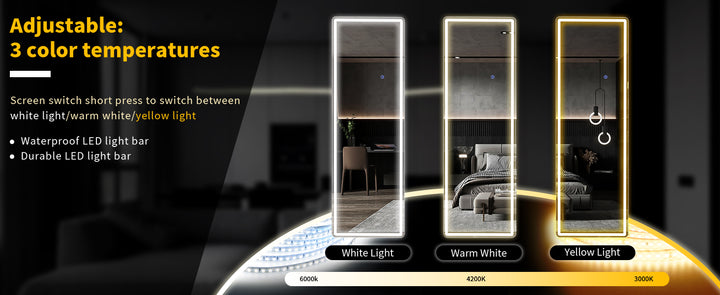 60"x16" Full Length Mirror with Lights,LED Mirror Full Length,Lighted Floor Mirror with Stand,Full Body Mirror with Dimming & 3
