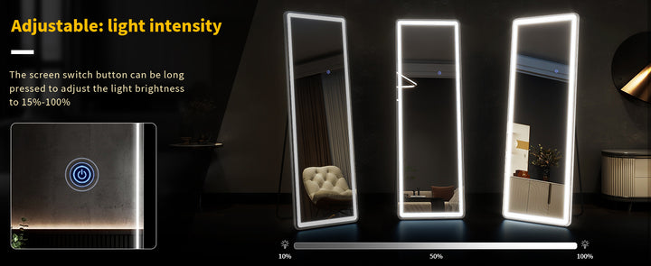 60"x16" Full Length Mirror with Lights,LED Mirror Full Length,Lighted Floor Mirror with Stand,Full Body Mirror with Dimming & 3