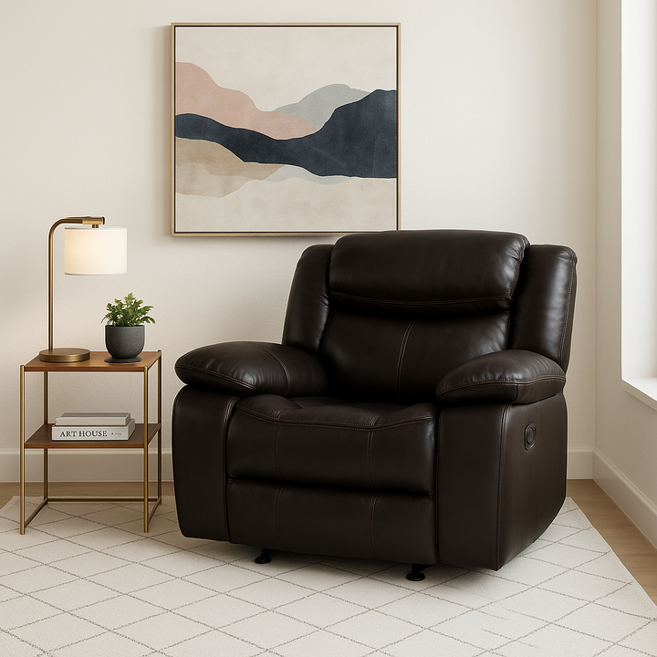 Brown Leather Manual Reclining Chair - Premium Comfort for TV Watching & Relaxation