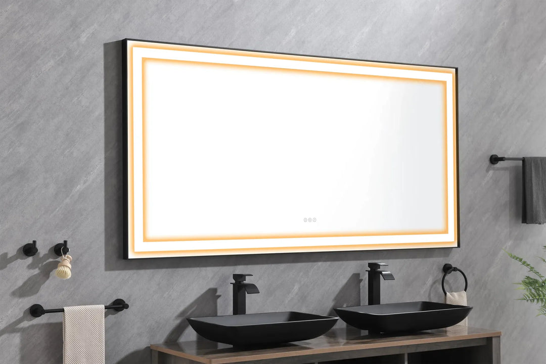 (ONLY FOR PICKUP) 72 in. W x 36 in. H Black Framed LED Single Bathroom Vanity Mirror in Polished Crystal Bathroom Vanity LED Mirror with 3 Color Lights Mirror for Bathroom Wall