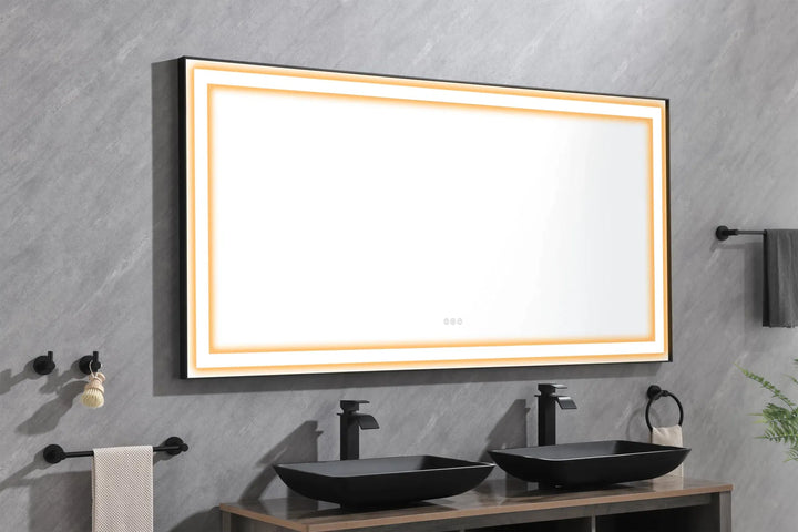 (ONLY FOR PICKUP) 72 in. W x 36 in. H Black Framed LED Single Bathroom Vanity Mirror in Polished Crystal Bathroom Vanity LED Mirror with 3 Color Lights Mirror for Bathroom Wall