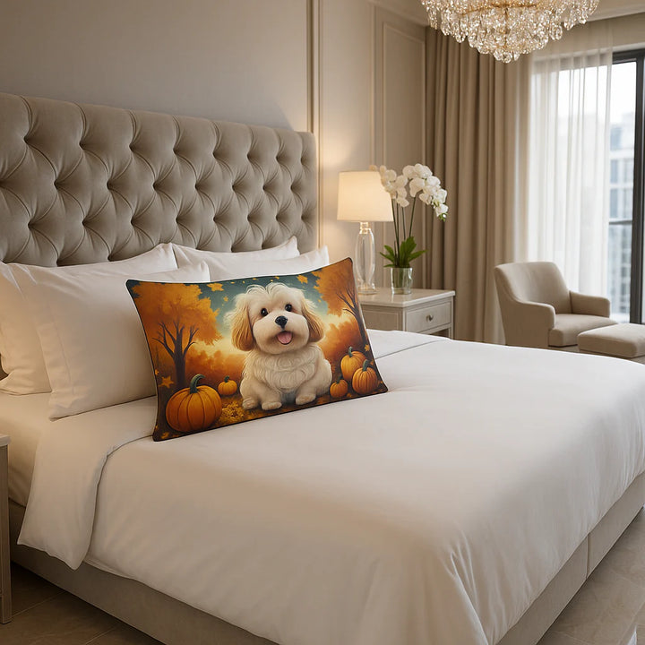 Exclusive Autumn Leaves Coton de Tulear Throw Pillow - Premium 12" x 16" Seasonal Collection