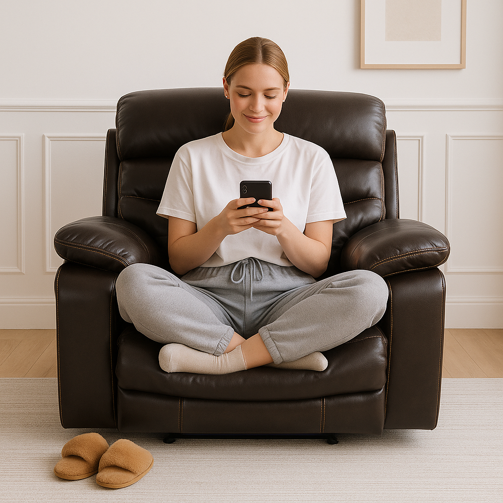 Brown Power Reclining Chair - Modern Leather Comfort with Full Recline