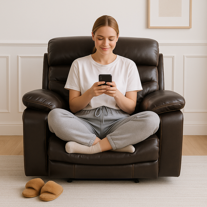 Brown Power Reclining Chair - Modern Leather Comfort with Full Recline