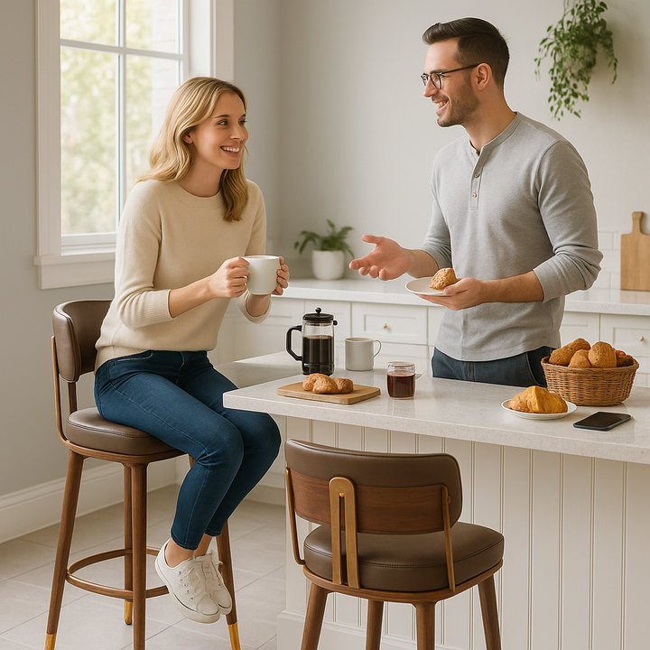 Premium Brew Barstool Collection - Brown & Walnut 2-Piece Set with 100% Polyurethane Upholstery