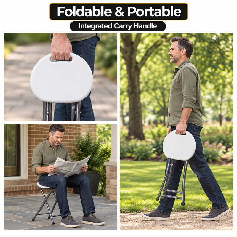 Folding Stool with Metal Frame – Indoor & Outdoor Seating - 9,.,