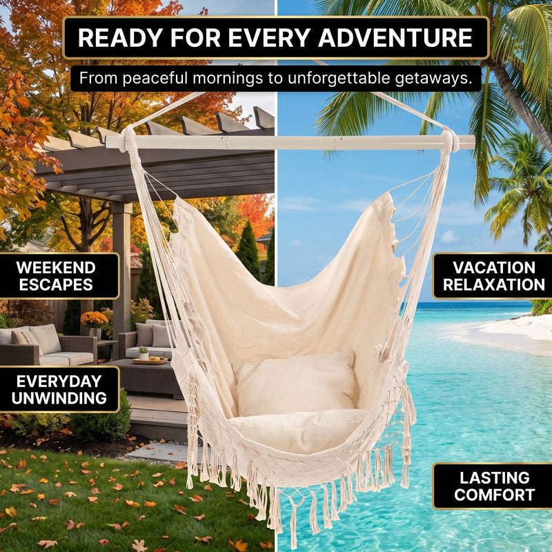 Boho Macramé Fringe Double Hammock Swing – Ultimate Comfort & Style - 9