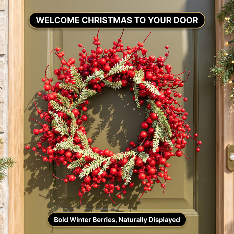 CHRISTMAS BERRY WREATH FOR FRONT DOOR – WINTER PINE HOLIDAY DÉCOR - 9