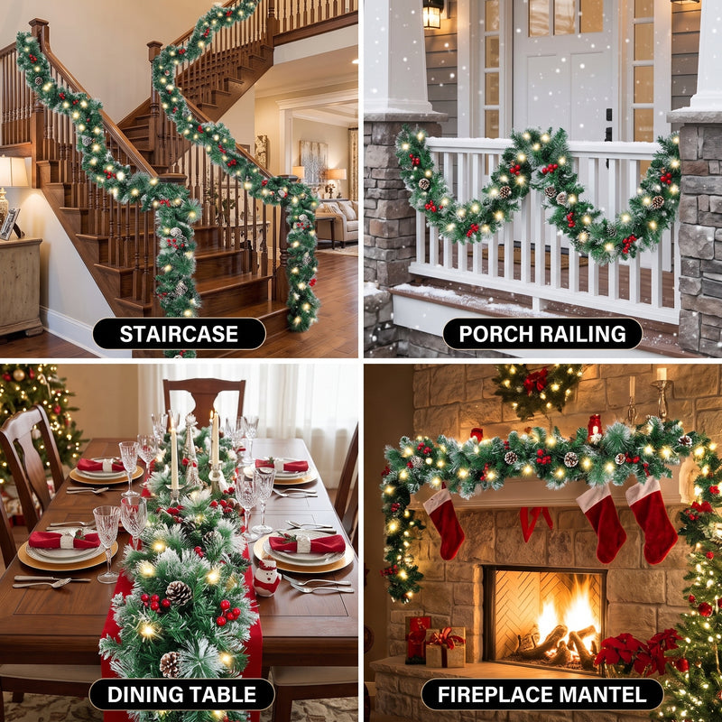 CHRISTMAS GARLAND WITH LIGHTS – PRE-LIT HOLIDAY GREENERY - 9