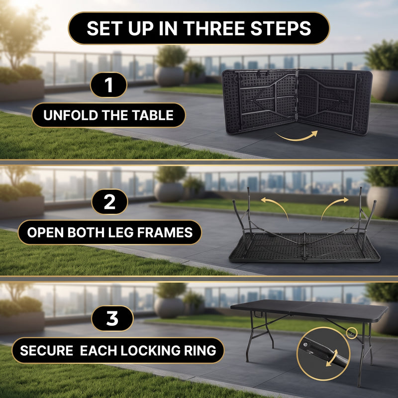 6 FT FOLDING CAMPING TABLE – PORTABLE INDOOR OUTDOOR TABLE WITH WATERPROOF HDPE TOP & CARRY HANDLE - 9