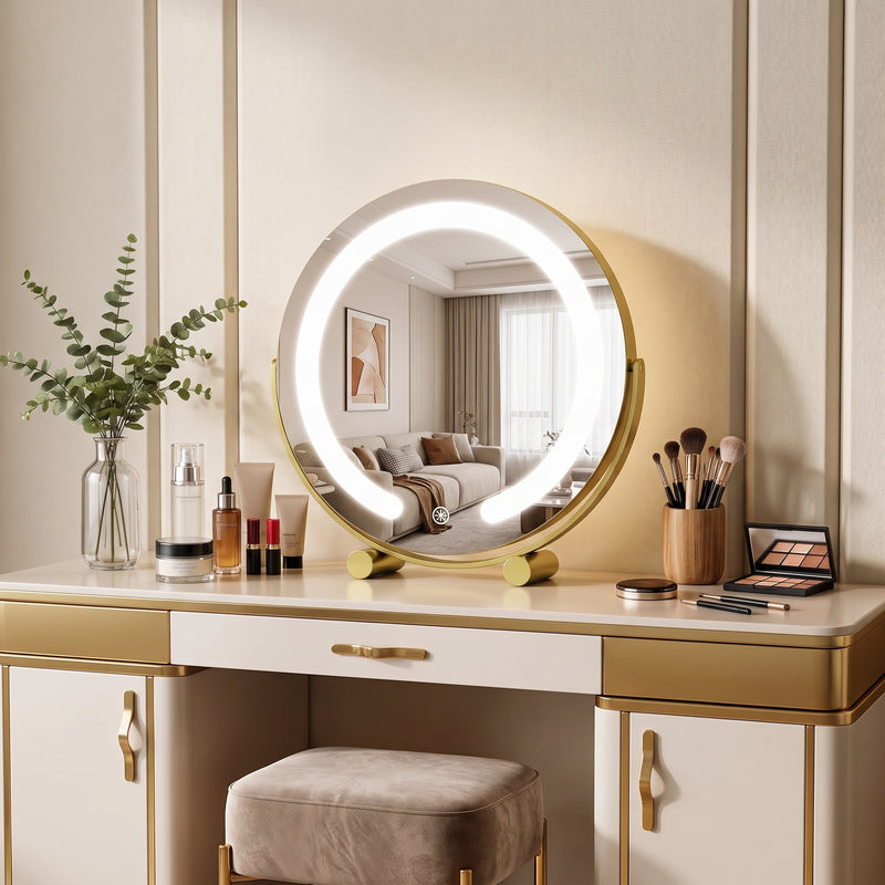 LED Vanity Mirror with Halo Lights – Dimmable, Touch Control, 360° Rotation - 9