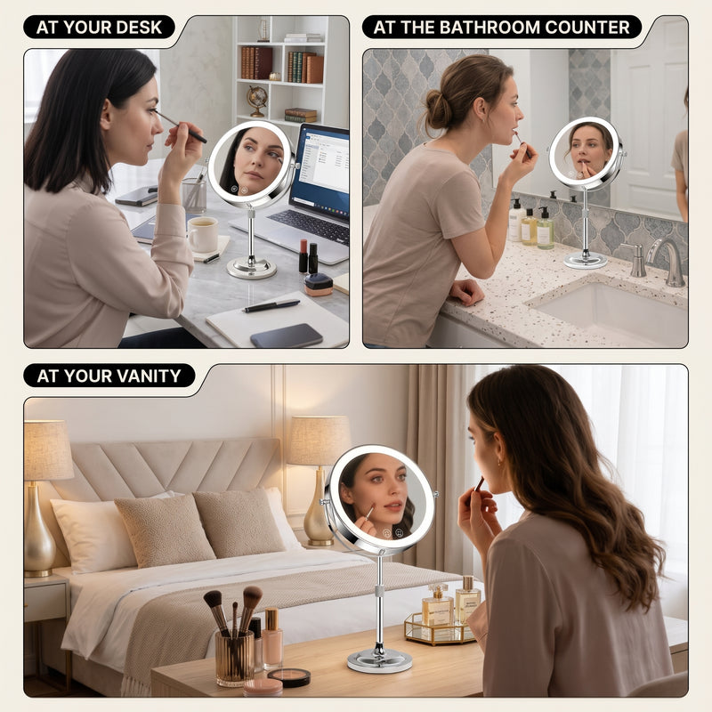 Double-Sided Magnifying Makeup Mirror – LED, Rechargeable, Height-Adjustable - 9