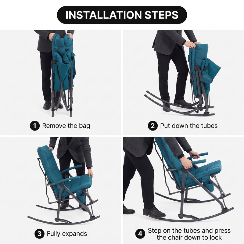 Oversized Folding Rocking Camping Chair with Padded Comfort & Portable Design - 9