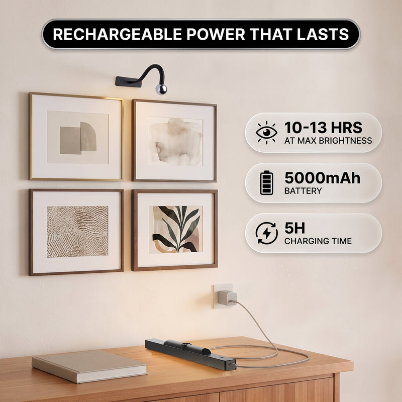 Picture Lights for Wall, Rechargeable Battery Operated LED Gallery Light Bar with Remote & Timer, Dimmable Wireless Wall Sconce for Paintings & Frames - 9