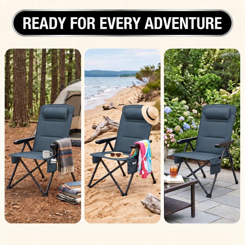 Reclining Camping Chair – 3-Position High-Back Folding Chair with Lumbar Support - 9