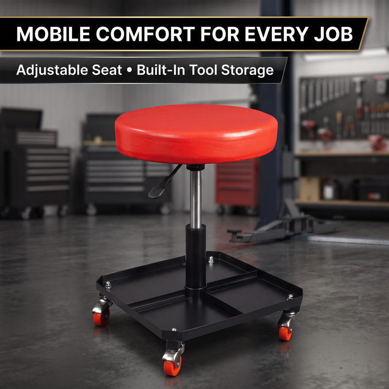 Pneumatic Rolling Mechanic Stool with Wheels – Adjustable Height Shop Stool with Tool Tray, 360° Swivel Seat for Garage & Workshop - 9