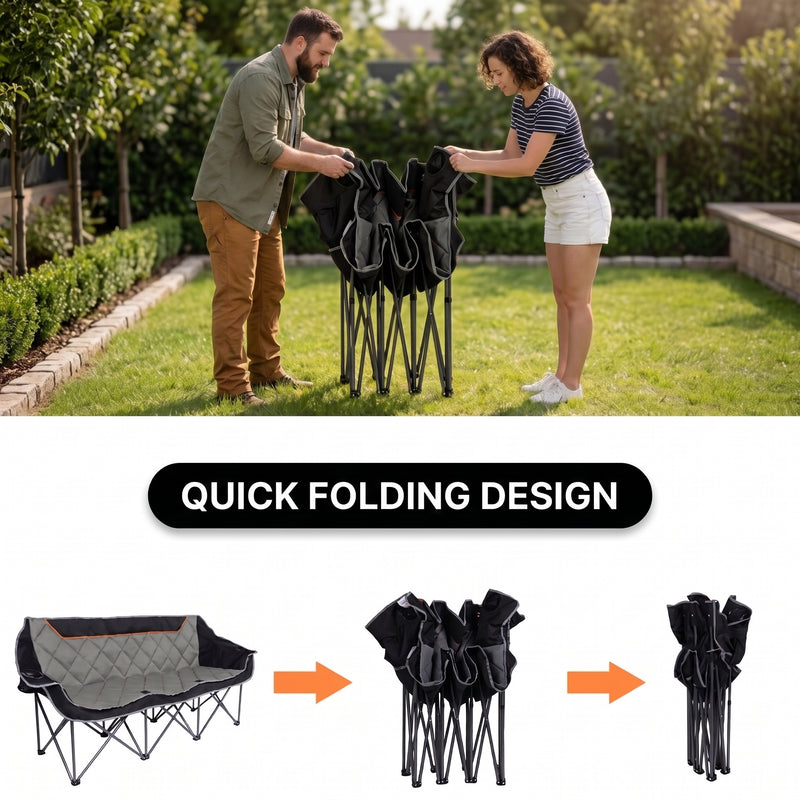 Oversized Padded 3-Person Folding Camping Loveseat Chair – Heavy Duty Outdoor Seating - 9