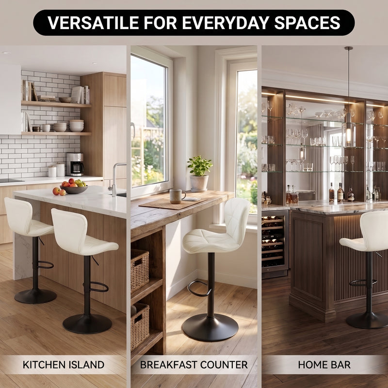 COUNTER BAR STOOLS SET OF 2 – ADJUSTABLE SWIVEL FAUX LEATHER SEATS - 9