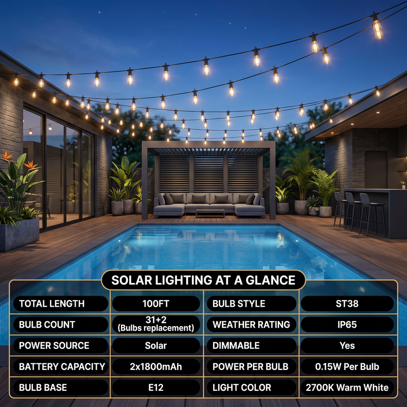 Outdoor Solar String Lights with Remote — Black, 37–108 ft - 9