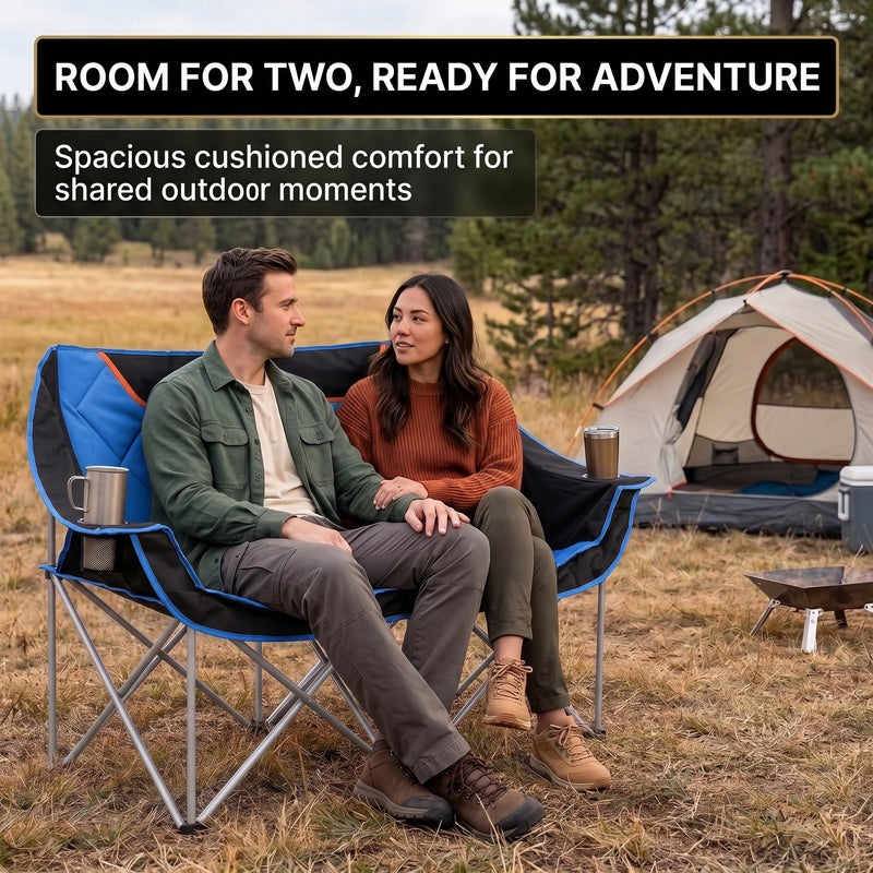 Oversized Padded 2-Person Folding Camping Loveseat Chair – Heavy Duty Outdoor Seating - 9