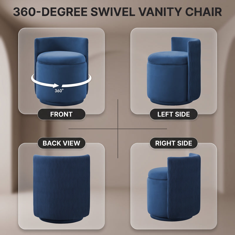 VANITY CHAIR WITH STORAGE – 360° SWIVEL VELVET SEAT - 9
