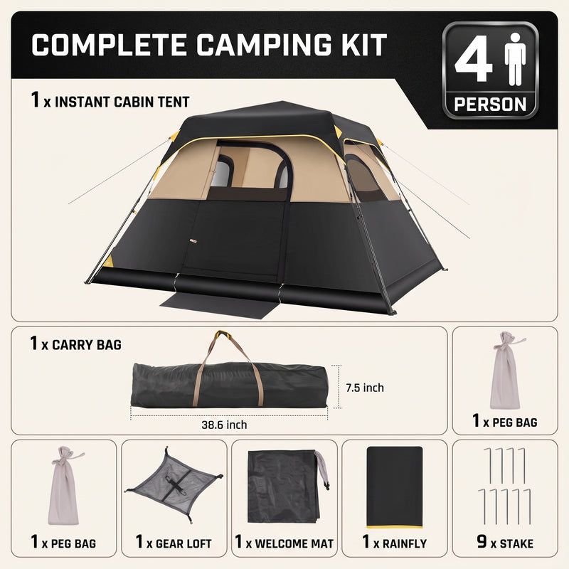 4-6 PERSON INSTANT CABIN CAMPING TENT – WATERPROOF FAMILY TENT WITH RAINFLY & CARRY BAG - 9