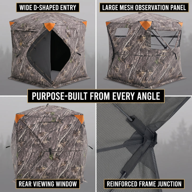 Silent Pop Up Hunting Blind with 270° See Through View – Waterproof Camo Ground Blind Tent for Turkey and Deer Hunting, 1-7 Person Capacity - 9