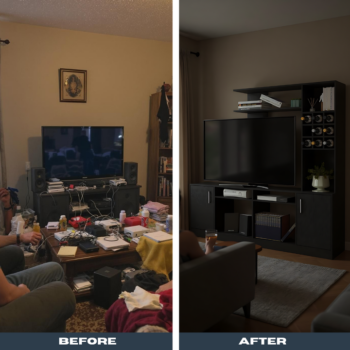 Vibrant Modern Entertainment Center – Double Door Storage | Large TV Wall Unit | Trufairs