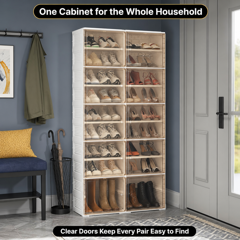 Foldable Shoe Cabinet with Doors – Slim Entryway Shoe Storage Organizer - 9