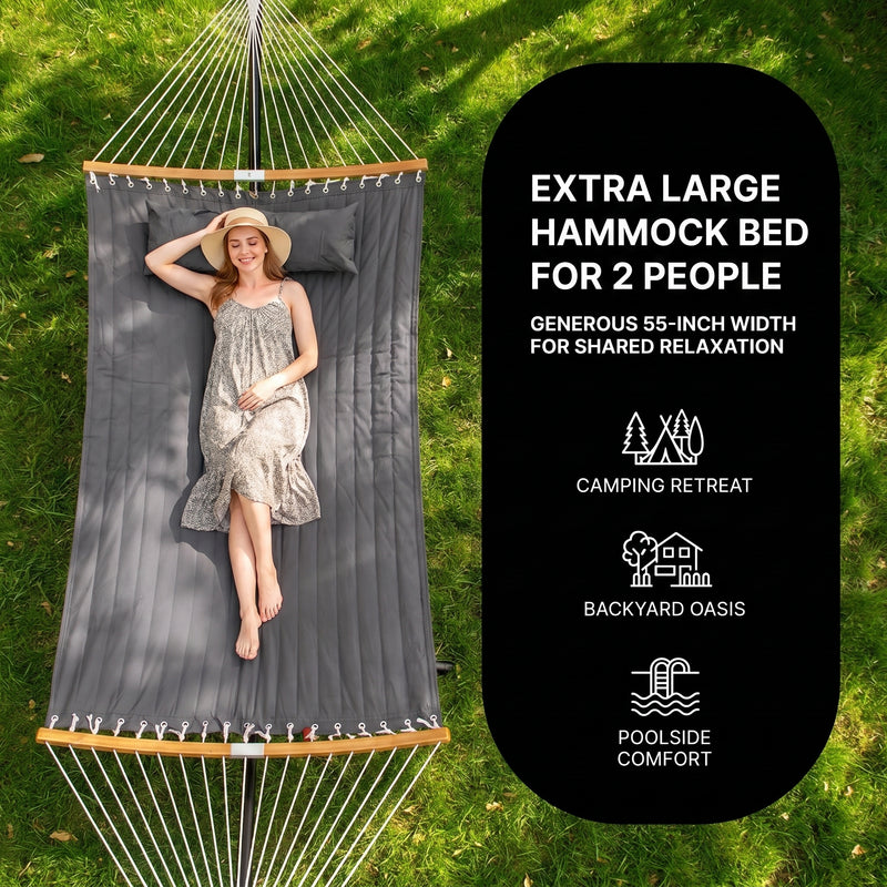 2-Person Hammock with Adjustable-Height Stand, Pillow & Carrying Bag - 9