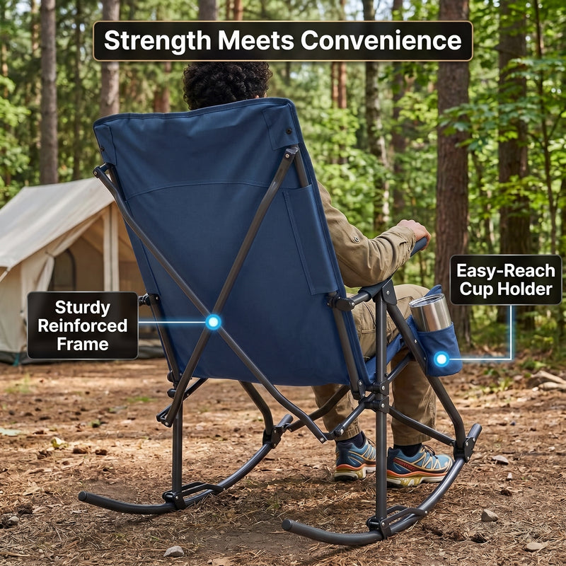 High Back Folding Rocking Camping Chair – Oversized Portable Outdoor Rocker with Cup Holder, Carry Bag & Heavy-Duty Steel Frame - 9